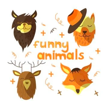 Vector cartoon flat animal characters Stock Illustration