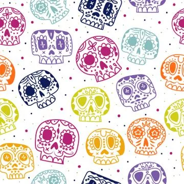 Vector cartoon flat Day of the Dead seamless pattern Stock Illustration