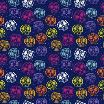 Vector cartoon flat Day of the Dead seamless pattern Stock-Illustration