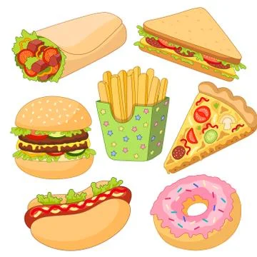Vector cartoon flat fast food set isolated イラスト素材