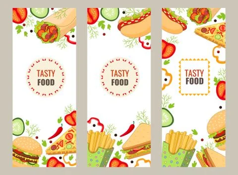 Vector cartoon flat fast food banner template set Illustrazione stock