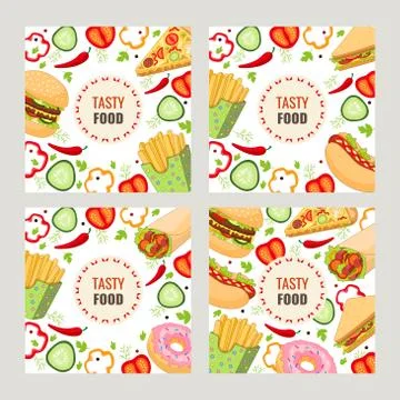 Vector cartoon flat fast food template set イラスト素材