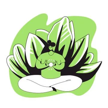 Vector cartoon flat illustration with meditating girl holding sun in her heart Stock Illustration