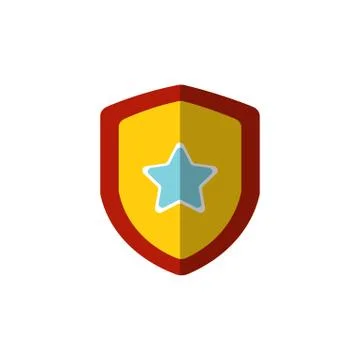 Vector cartoon flat illustration of shield with star emblem on it, isolated on Stock Illustration
