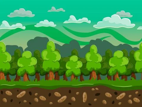 Vector cartoon forest seamless horizontal landscape Stockillustratie