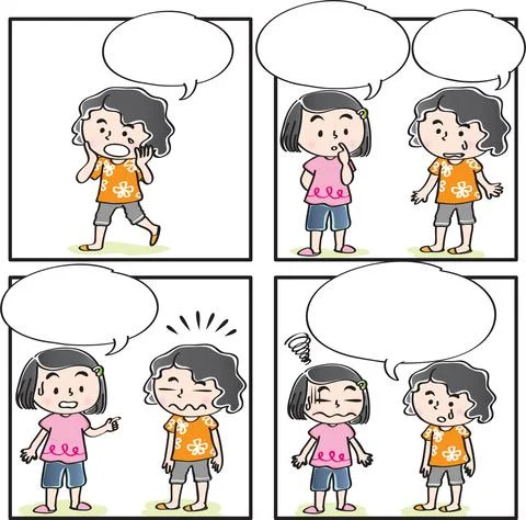 Vector cartoon Four-frame school kids comic Stock Illustration