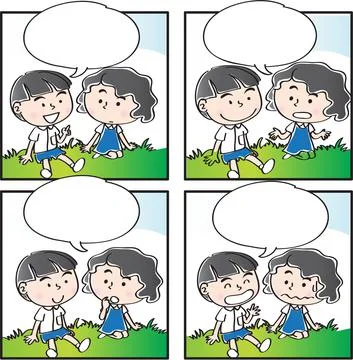 Vector cartoon Four-frame school kids comic Stock-Illustration