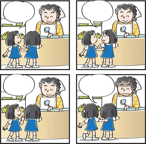 Vector cartoon Four-frame school kids comic Stock Illustration