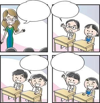 Vector cartoon Four-frame school kids comic Stock Illustration