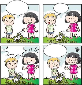 Vector cartoon Four-frame school kids comic Stock Illustration