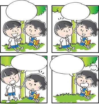 Vector cartoon Four-frame school kids comic Stock Illustration