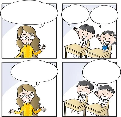 Vector cartoon Four-frame school kids comic Stock Illustration