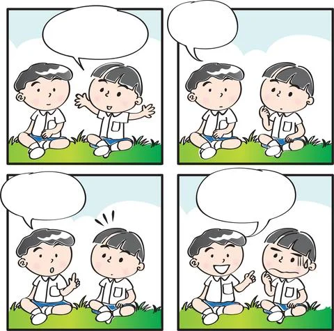 Vector cartoon Four-frame school kids comic Stock Illustration