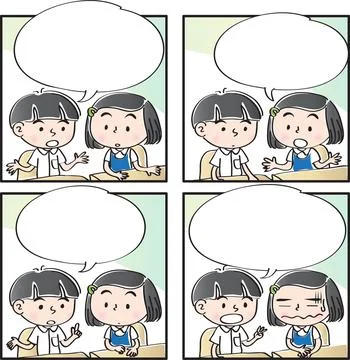 Vector cartoon Four-frame school kids comic Stock Illustration