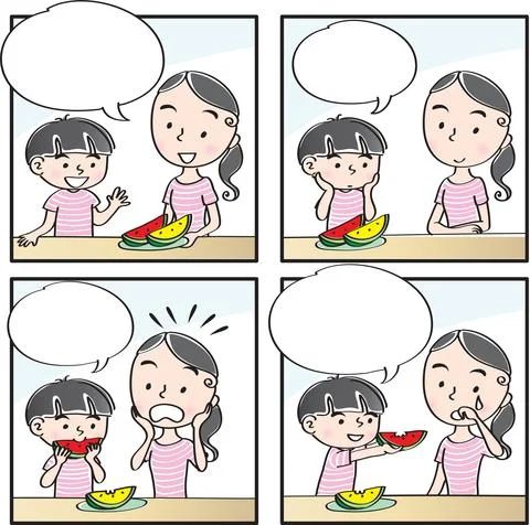 Vector cartoon Four-frame school kids comic Stock Illustration