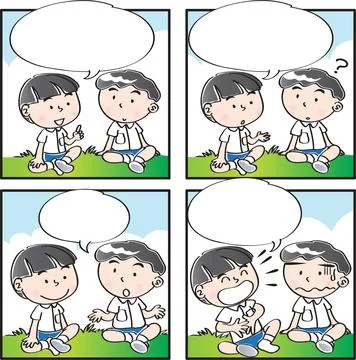 Vector cartoon Four-frame school kids comic Stock Illustration