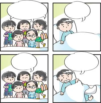 Vector cartoon Four-frame school kids comic Stock Illustration