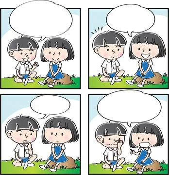 Vector cartoon Four-frame school kids comic Stock Illustration