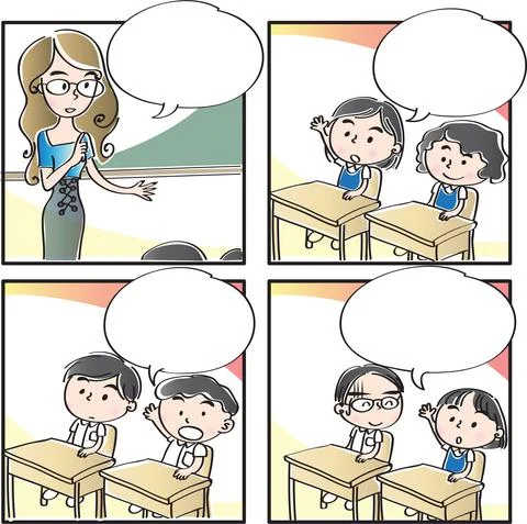 Vector cartoon Four-frame school kids comic Stock-Illustration