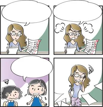 Vector cartoon Four-frame school kids comic Stock Illustration