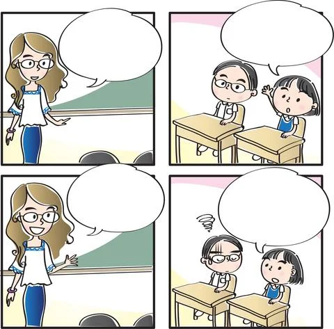 Vector cartoon Four-frame school kids comic Stock Illustration