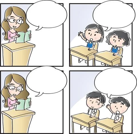 Vector cartoon Four-frame school kids comic Illustrazione stock