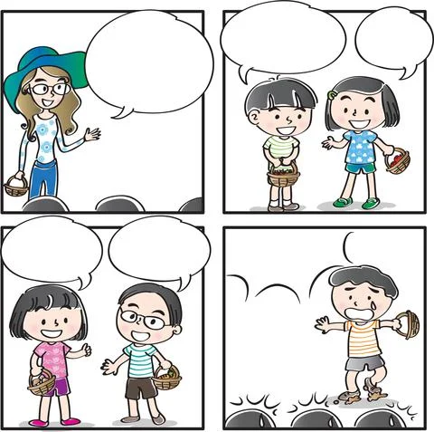 Vector cartoon Four-frame school kids comic Stock Illustration