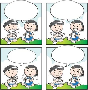 Vector cartoon Four-frame school kids comic Stock Illustration