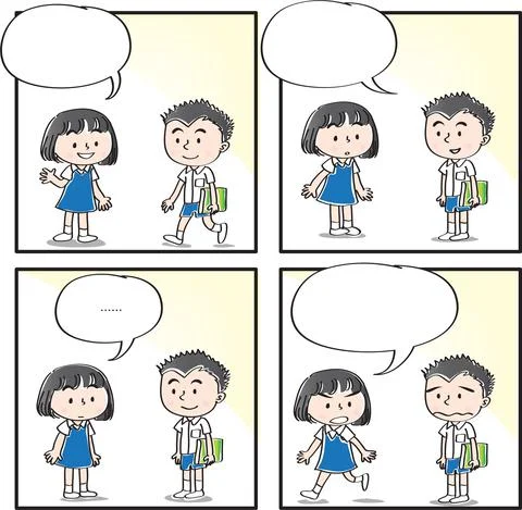 Vector cartoon Four-frame school kids comic Stock Illustration