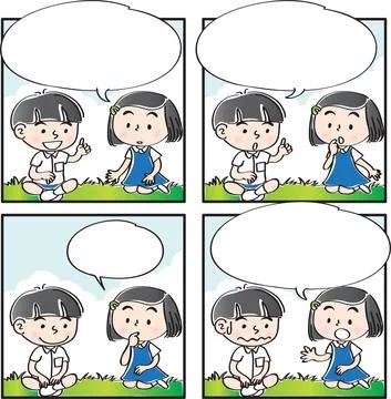 Vector cartoon Four-frame school kids comic Stock Illustration