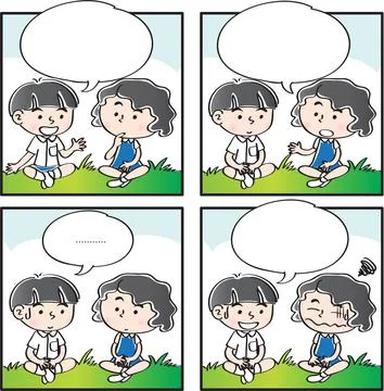 Vector cartoon Four-frame school kids comic Stock Illustration