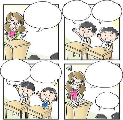 Vector cartoon Four-frame school kids comic Stock Illustration