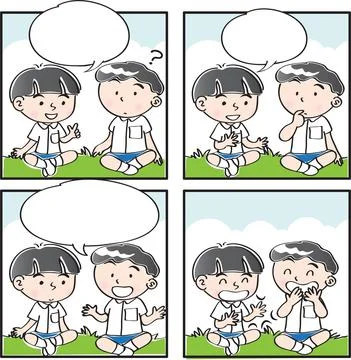 Vector cartoon Four-frame school kids comic Stock Illustration