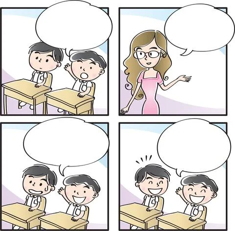 Vector cartoon Four-frame school kids comic Stock Illustration