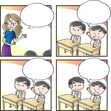 Vector cartoon Four-frame school kids comic Stock Illustration