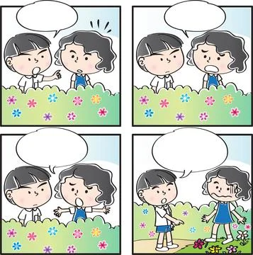 Vector cartoon Four-frame school kids comic Stock Illustration