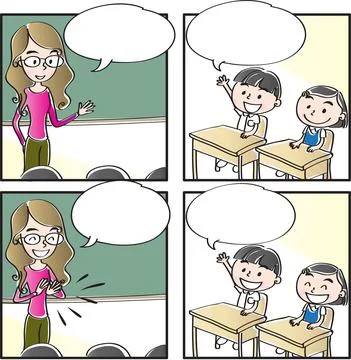 Vector cartoon Four-frame school kids comic Stock Illustration