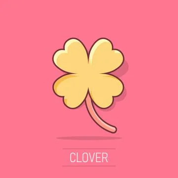 Vector cartoon four leaf clover icon in comic style. Clover sign illustrati.. Stock Illustration