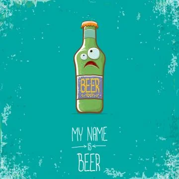 Vector cartoon funky beer bottle character isolated on grunge azure background Stock Illustration