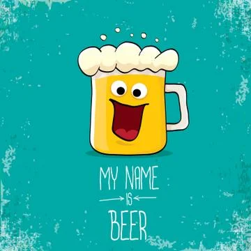 Vector cartoon funky fresh beer glass character isolated on grunge azure Stock Illustration