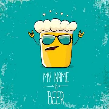 Vector cartoon funky fresh beer glass character isolated on grunge azure Stock Illustration