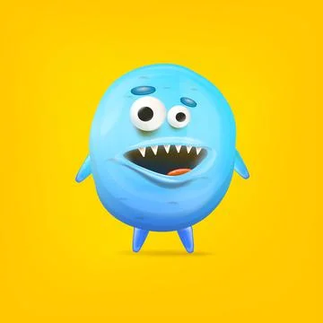 Vector cartoon funny blue alien monster isolated on yellow background. Smiling Stock Illustration