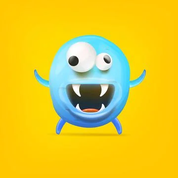 Vector cartoon funny blue alien monster isolated on yellow background. Smiling Stock Illustration