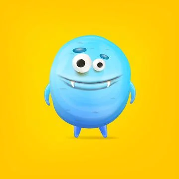 Vector cartoon funny blue alien monster isolated on yellow background. Smiling Stock Illustration