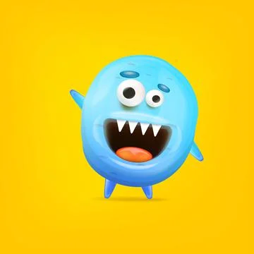 Vector cartoon funny blue alien monster isolated on yellow background. Smiling Stock Illustration