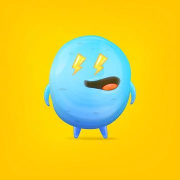 Vector cartoon funny blue alien monster isolated on yellow background. Smiling Stock Illustration