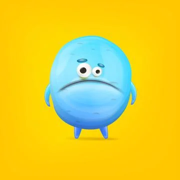 Vector cartoon funny blue alien monster isolated on yellow background. Sad silly Stock Illustration
