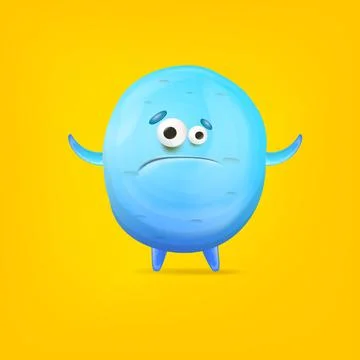 Vector cartoon funny blue alien monster isolated on yellow background. Sad silly Stock Illustration