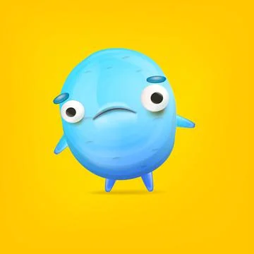 Vector cartoon funny blue alien monster isolated on yellow background. Sad silly Stock Illustration
