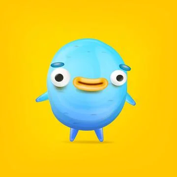 Vector cartoon funny blue alien monster isolated on yellow background. Smiling Illustrazione stock